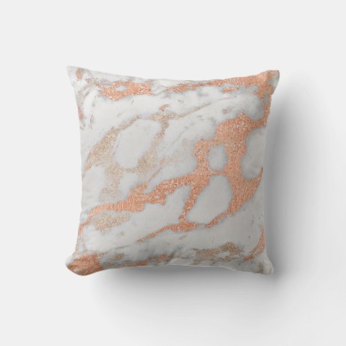 Abstract Gray Ivory Copper Metallic Marble Stone Throw Pillow
