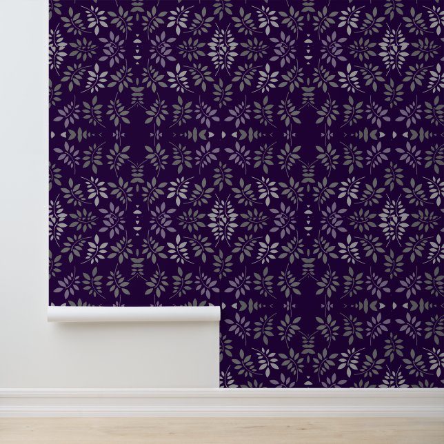 Abstract Gray Leaves on Purple  Wallpaper (Application)