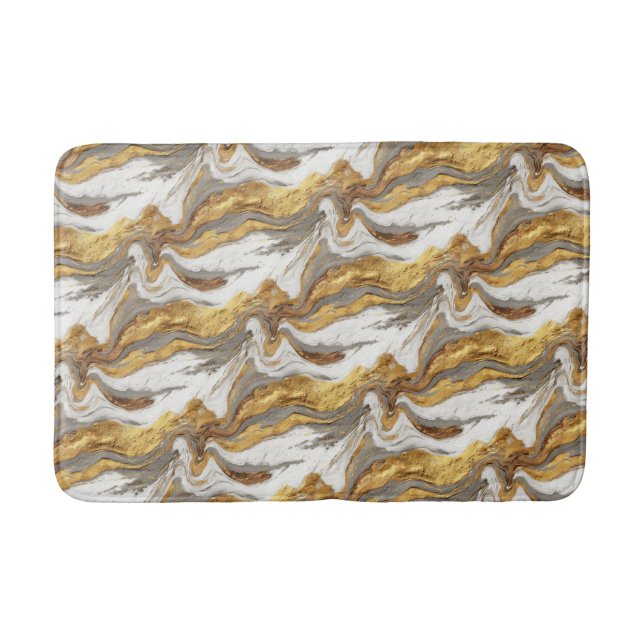 Abstract Gray Marble Texture with Flowing Gold Bath Mat (Front)