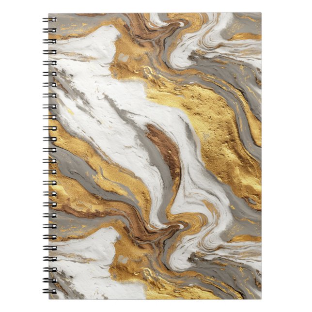 Abstract Gray Marble Texture with Flowing Gold Notebook (Front)