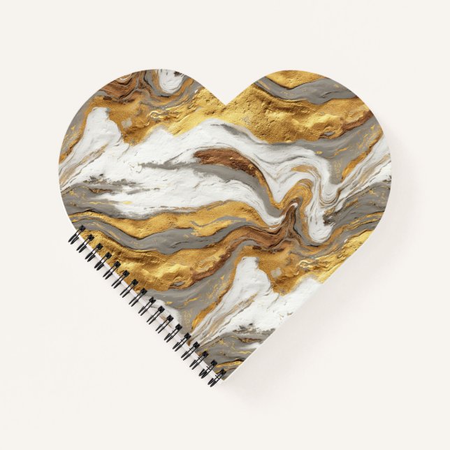 Abstract Gray Marble Texture with Flowing Gold Notebook (Front)