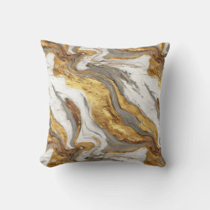 Abstract Gray Marble Texture with Flowing Gold Throw Pillow