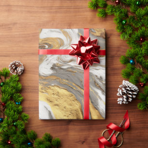 Abstract Gray Marble Texture with Flowing Gold Wrapping Paper