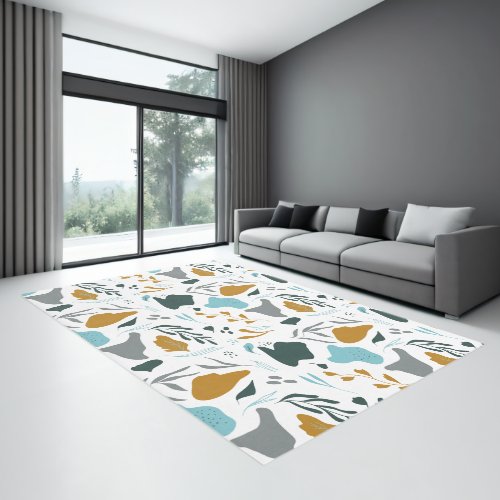Abstract gray mustard tropical leaf pattern rug
