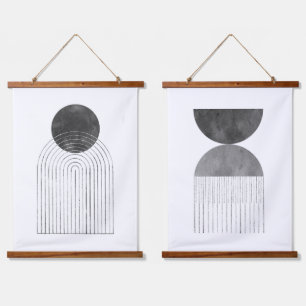 Abstract gray shapes hanging tapestry