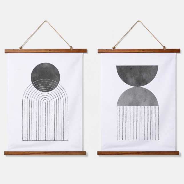 Abstract gray shapes hanging tapestry (Double)