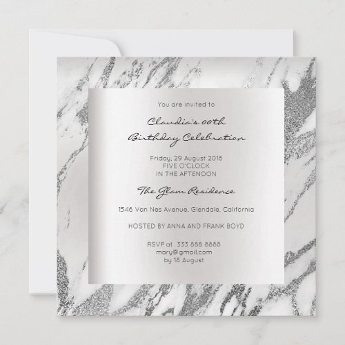 Abstract Gray Silver Strokes Marble Birthday Party Invitation