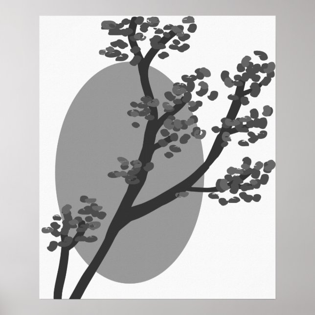 Abstract Gray Tree and Moon Silhouette Poster (Front)