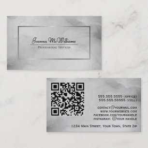 Abstract Gray Watercolor with Silver QR Code Business Card