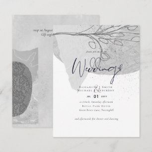 Abstract Gray White Wedding Invite Low Cost Budget