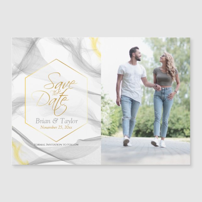Abstract Gray Yellow Wedding Save the Date  Magnetic Invitation (Front)