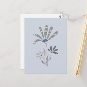 Abstract Grayscale Psychedelic Flowers Postcard