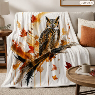 Abstract  Great Horned Owl Autumn Leaves Decor Fleece Blanket