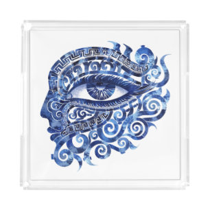 Abstract Greek Evil Eye With Greek Key Acrylic Tray