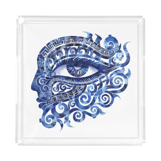Abstract Greek Evil Eye With Greek Key Acrylic Tray (Front)