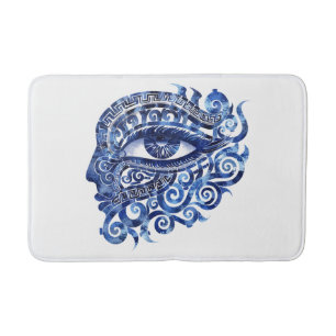 Abstract Greek Evil Eye With Greek Key Bath Mat