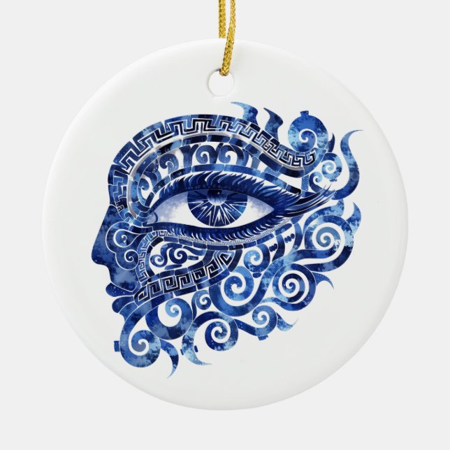 Abstract Greek Evil Eye With Greek Key Ceramic Ornament (Front)