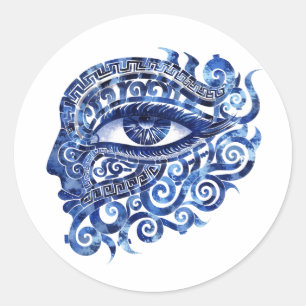 Abstract Greek Evil Eye With Greek Key Classic Round Sticker