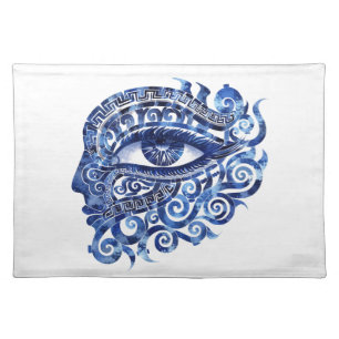 Abstract Greek Evil Eye With Greek Key Cloth Placemat