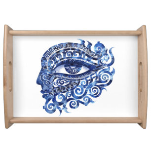 Abstract Greek Evil Eye With Greek Key Serving Tray