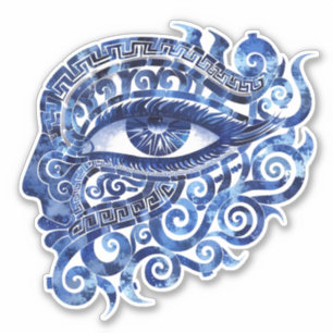 Abstract Greek Evil Eye With Greek Key Sticker