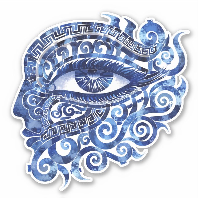 Abstract Greek Evil Eye With Greek Key Sticker (Front)