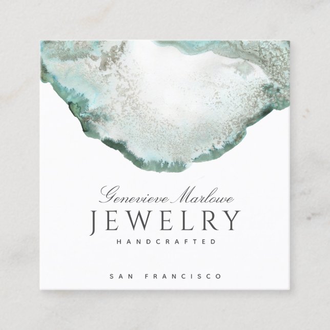 Abstract Green Agate Jewelry Designer Square Business Card (Front)
