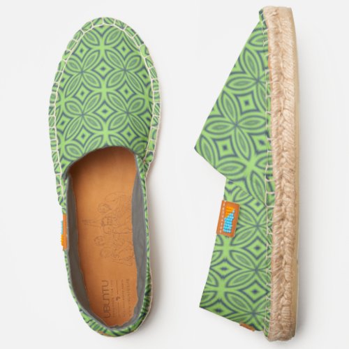 Abstract green and blue geometric flower pattern espadrilles