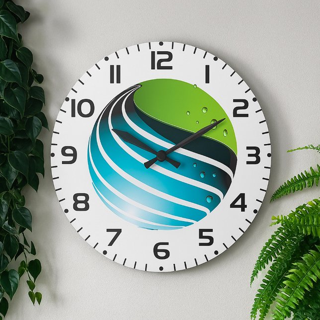 Abstract Green and Blue Globe Modern Earth  Large Clock (Creator Uploaded)