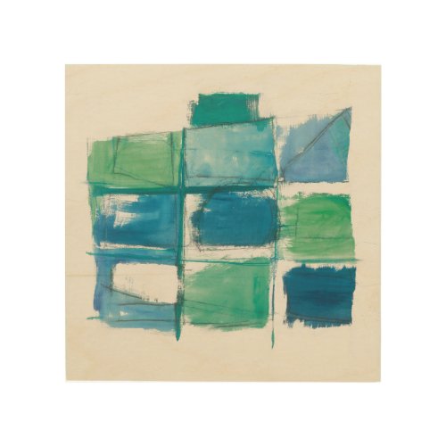 Abstract Green And Blue On White 4 Wood Wall Decor