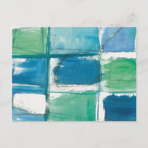 Abstract Green And Blue On White Postcard