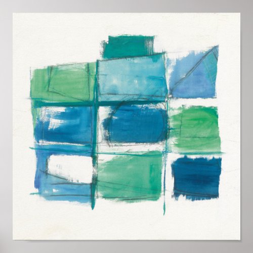 Abstract Green And Blue On White Poster