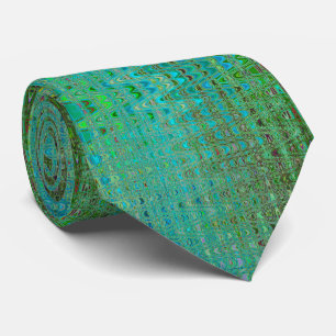 Abstract Green and Blue Retro Boomerang Waves Neck Tie