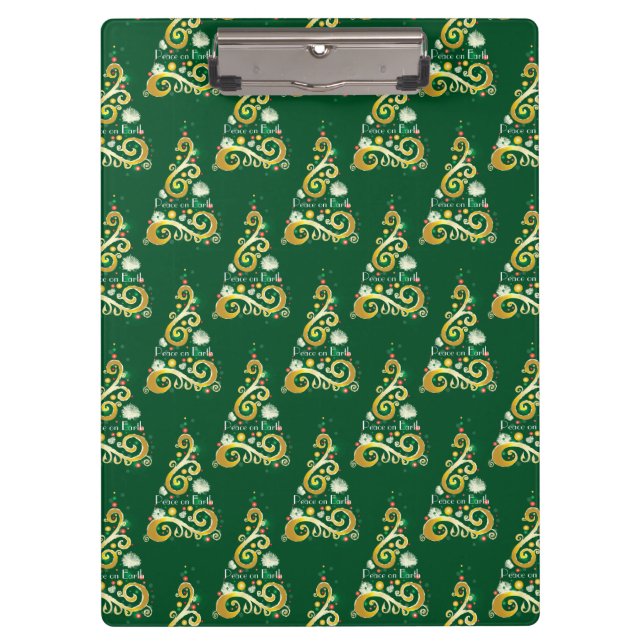 Abstract green and gold Christmas tree pattern Clipboard (Front)