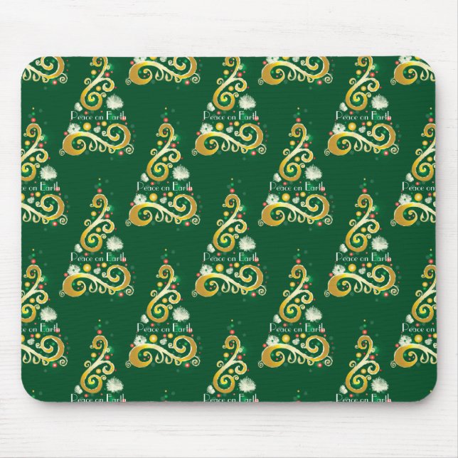 Abstract green and gold Christmas tree pattern Mouse Pad (Front)