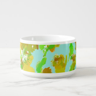 Abstract Green and Gold Floral Ceramic Chili Bowl