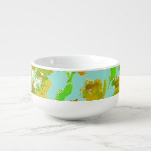 Abstract Green and Gold Floral Ceramic Soup Mug