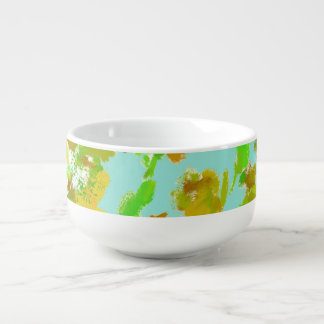 Abstract Green and Gold Floral Ceramic Soup Mug