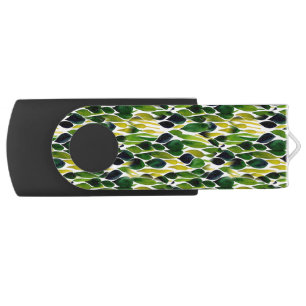 Abstract Green and Gold Leaves Flash Drive