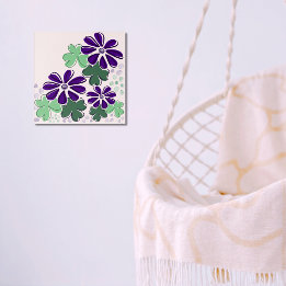 Abstract Green and Purple Clover & Flower Doodle Acrylic Print