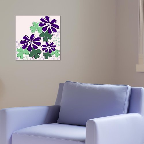 Abstract Green and Purple Clover  Flower Doodle Poster