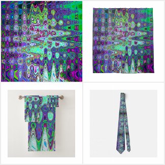 Abstract Green and Purple Wavy Mosaic Retro