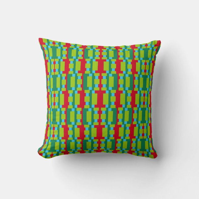Abstract Green and Red Pattern with Blue Accents Throw Pillow (Front)
