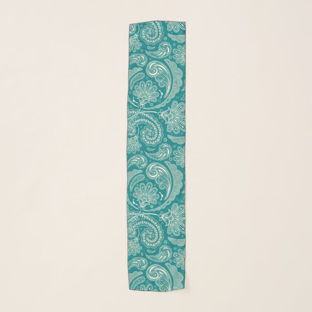 Abstract Green And White Paisley Scarf (Front)