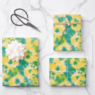 Abstract Green and Yellow Watercolor Tie Dye Wrapping Paper Sheets