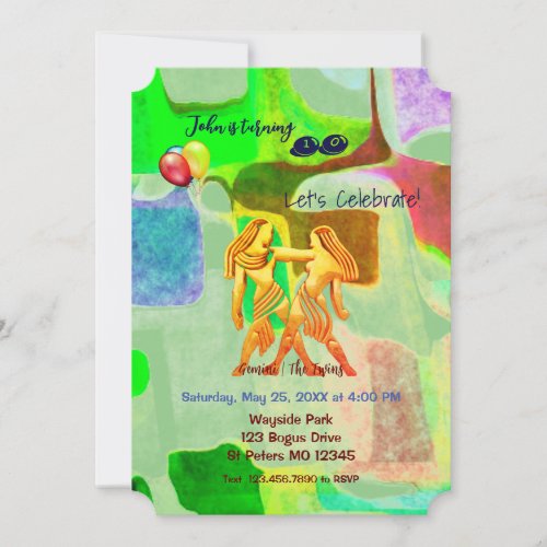 Abstract Green Birthday Gemini May 21  June 20  Invitation