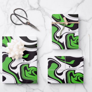 Abstract Green, Black and white Fluid Art Wrapping Paper Sheets
