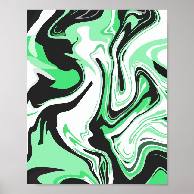 Abstract Green, Black and white Swirling Design  Poster (Front)