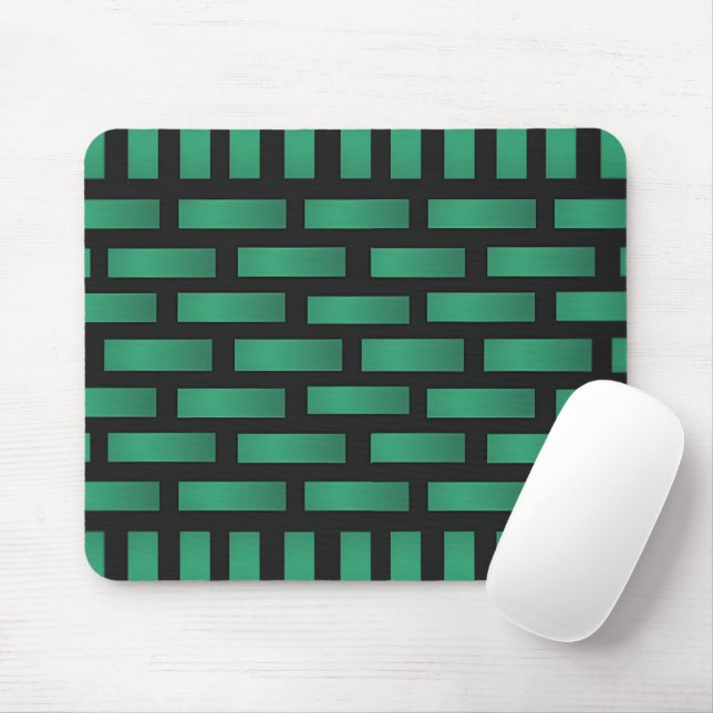 Abstract Green Black Brick Pattern with Rectangles Mouse Pad (With Mouse)
