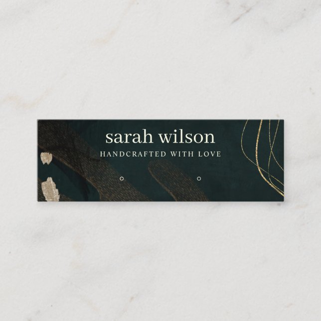 Abstract Green Black Gold Band Necklace Display Mini Business Card (Front)